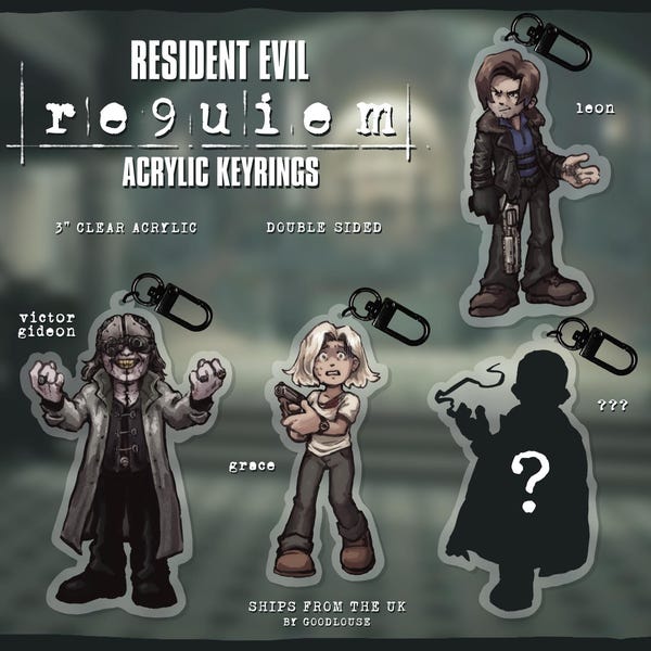 Resident Evil Requiem-sleutelhangers || Leon Kennedy, Grace Ashcroft, Victor Gideon en [SPOILERKARAKTER] ||