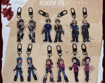 Resident Evil Character 3&quot; Keyrings || Leon, Chris, Wesker, Ada, Claire & Jill || Clear Acrylic Charms