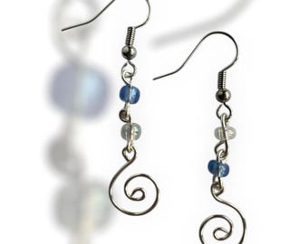 Blue swirl drop earrings