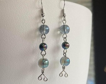Iridescent blue bead drop earrings