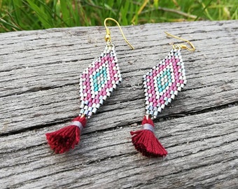 PROMO - Dangling earrings gray burgundy blue miyuki seed beads tassels ethnic costume jewelry woman boho trend