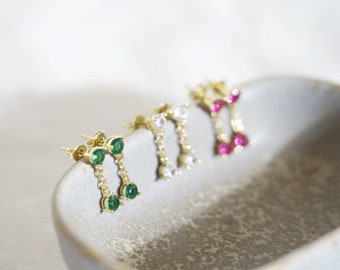 Boucles d'oreilles Agathe plaqué or boucles pendantes doré zircon cristal blanc rose vert, cadeau bijoux femme chic élégant tendance