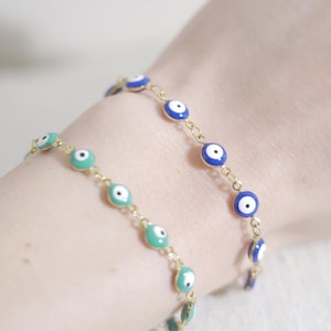 Bracelet oeil grec plaqué or, bracelet mauvais oeil symbole, bijou talisman protection porte bonheur, cadeau femme accumulation bracelets