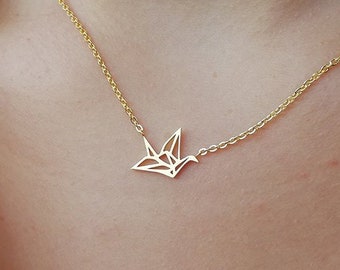 Collier Birdy plaqué or doré oiseau origami bijou pendentif femme cadeau tendance moderne animaux fantaisie mignon original