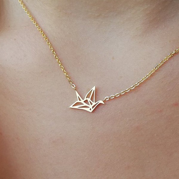 Birdy necklace gold plated gold origami bird women's jewelry pendant modern trendy animal fantasy cute original