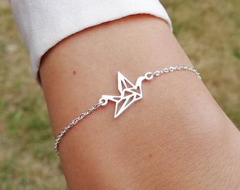 Birdy Origami Bird Bracelet, Silver Minimalist Animal Jewelry, Cute Trendy Bracelet for Women, Modern Gift For Her, Delicate Wrist Jewelry