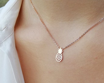 Collier Ninon ananas plaqué or, rose ou argent fruit été bijou femme tendance cadeau minimaliste simple pendentif mignon bijou original