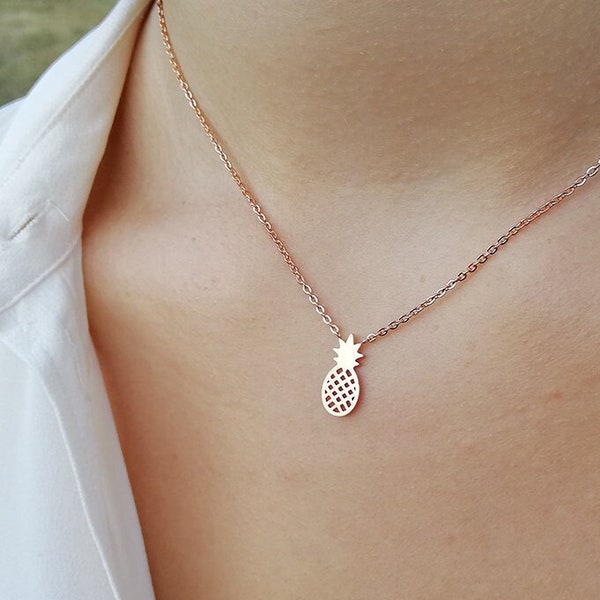 Collier Ninon ananas plaqué or, rose ou argent fruit été bijou femme tendance cadeau minimaliste simple pendentif mignon bijou original