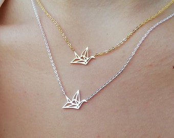 Collier Birdy plaqué argent oiseau origami bijou femme cadeau tendance pendentif moderne minimaliste animaux fantaisie mignon