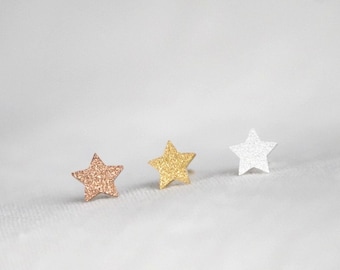 Starlight star earrings with glitter in gold, rose gold or silver plated trendy girly star chips, original women's gift