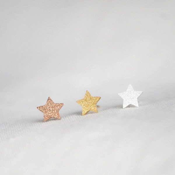 Starlight star earrings with glitter in gold, rose gold or silver plated trendy girly star chips, original women's gift