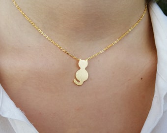 Collana con gattino placcato in oro o argento, ciondolo dorato con animali, carino, moderno e minimalista, gioielli da donna, regalo per animali, gioielli originali