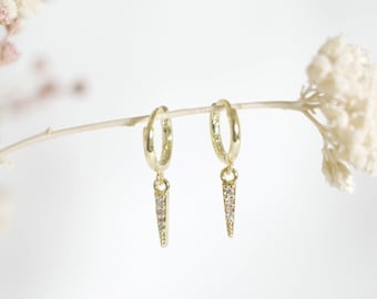 Sofia gold plated earrings mini gold triangle hoop earrings, women's gift, gold jewelry, zircon stones, boho trend