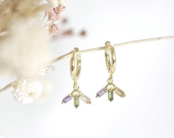 Romy gold-plated mini hoop earrings with golden fan dangling earrings, women's gift, trendy multi-colored zircon stone jewelry