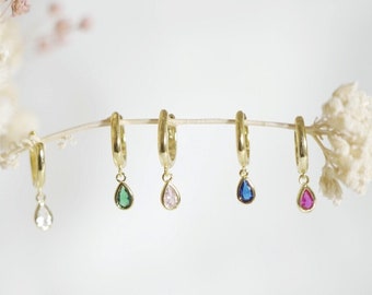 Emma earrings gold plated mini gold creoles crystal zircon pendant earrings, gift for women, timeless chic elegant jewelry
