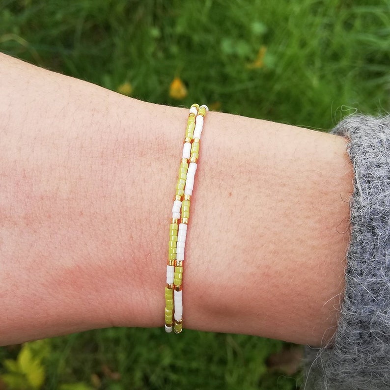 SOLDES Miyuki green gold green pearl bracelet double ethnic rank handmade jewel woman trend summer boho pompon modern