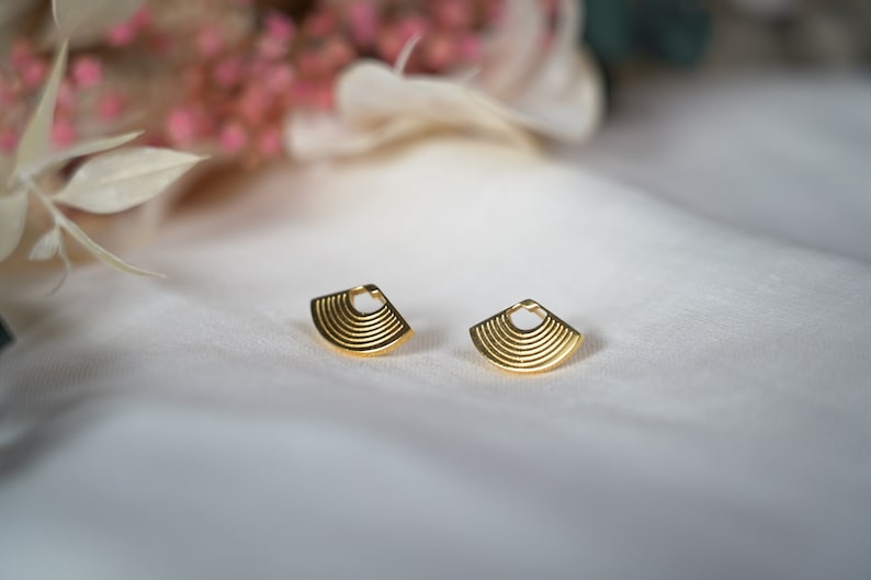 Romy earrings gold plated silver half circle golden fan women's gift chic jewelry modern minimalist original chips image 1
