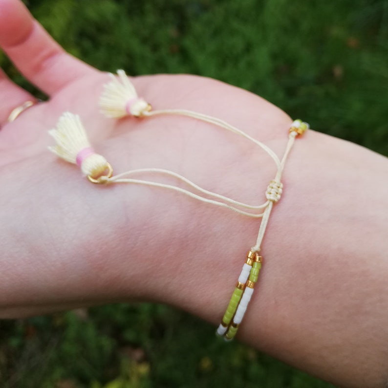 SOLDES Miyuki green gold green pearl bracelet double ethnic rank handmade jewel woman trend summer boho pompon modern