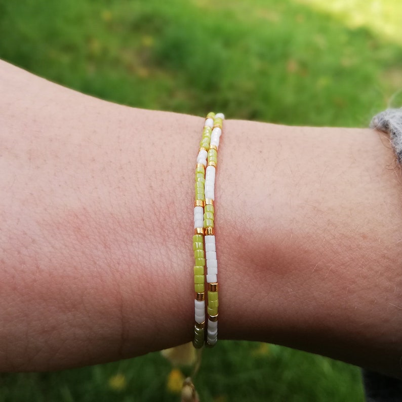 SOLDES Miyuki green gold green pearl bracelet double ethnic rank handmade jewel woman trend summer boho pompon modern