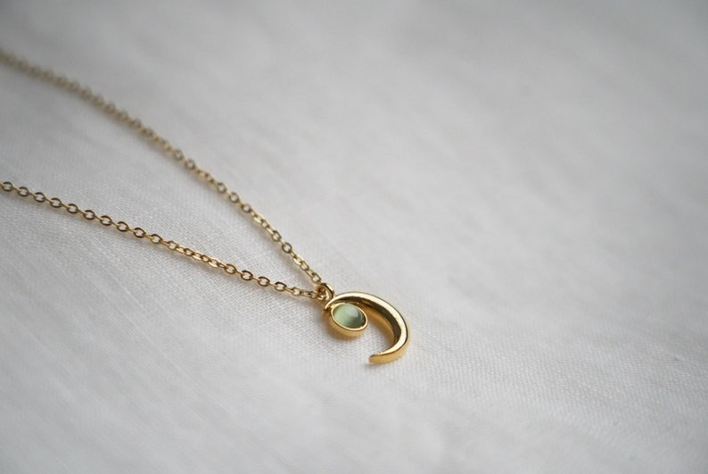 Gold-plated Moon necklace with jade green stone or blue stone, minimalist golden star pendant, elegant women's gift, original jewelry image 5