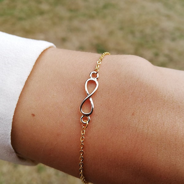 Bracelet Infinity plaqué or argent ou rose infini signe vie espoir femme bijou minimaliste cadeau tendance fantaisie moderne