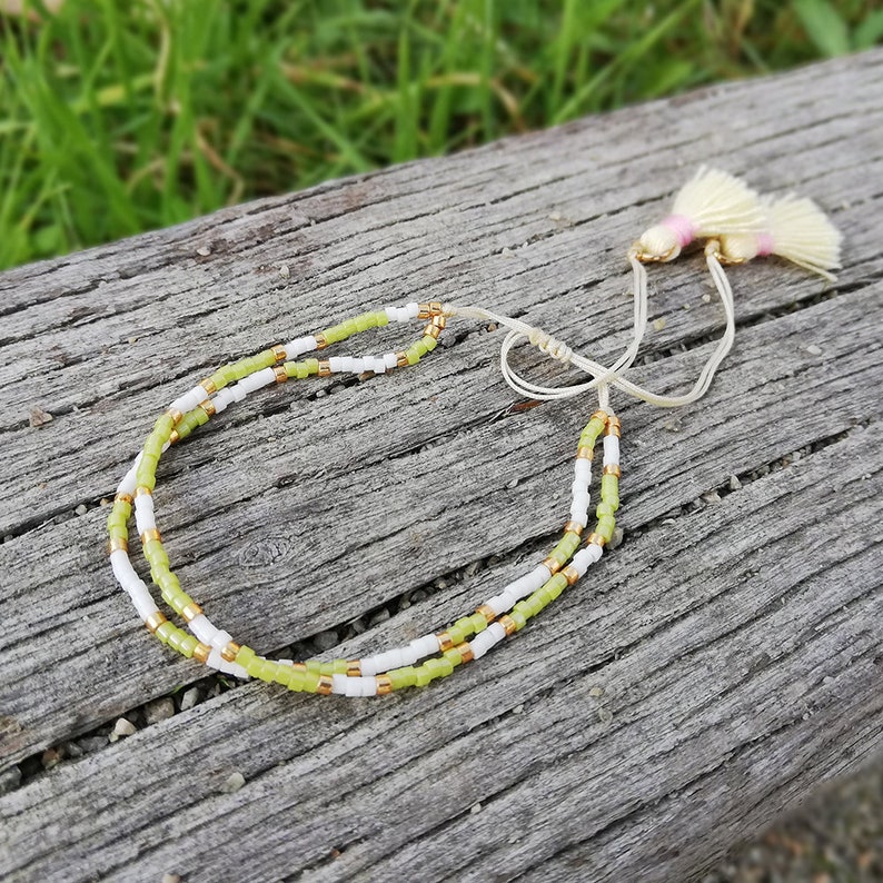 SOLDES Miyuki green gold green pearl bracelet double ethnic rank handmade jewel woman trend summer boho pompon modern