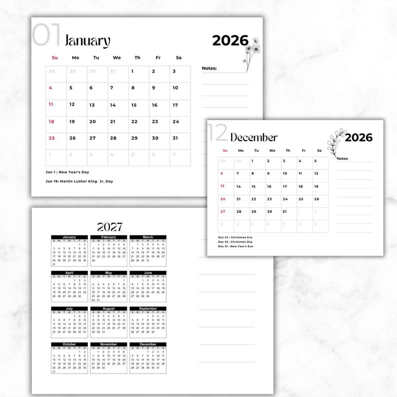 2026 Minimalist Wall Planner Printable | Modern White Design | Monthly ...