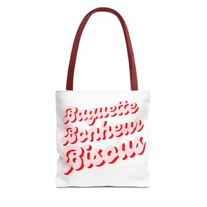 バゲット、ボヌール、ビズー フレンチトートバッグ - スタイリッシュな食料品バッグ、かわいいキャリーオール、グルメ好きへのプレゼントに最適、ショッピングトート