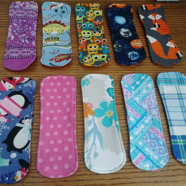 8" LINERS Set of 3, Eight Inch Reusable Wingless Pantyliners, Cloth Pads,  Panty Liner Set, Pad Boosters, Inserts, Mystery Prints