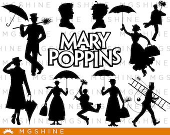 Mary Poppins SVG for Cricut, Silhouette - Mary Poppins silhouette - Mary Poppins png clipart - Mary Poppins dxf vector files - TS25