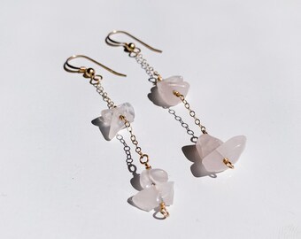 Gold-Filled Stacked Rose Quartz Drop Earrings