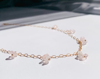 Rose Quartz Necklace, Gold Filled Jewelry, Gold Filled Necklace, Gemstone Necklace, Choker, Dainty Jewelry, Dainty Necklace, Gifts for Her