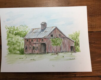 Watercolor Print - Rustic Barn - Etsy