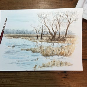 Watercolor wetlands marsh image 1