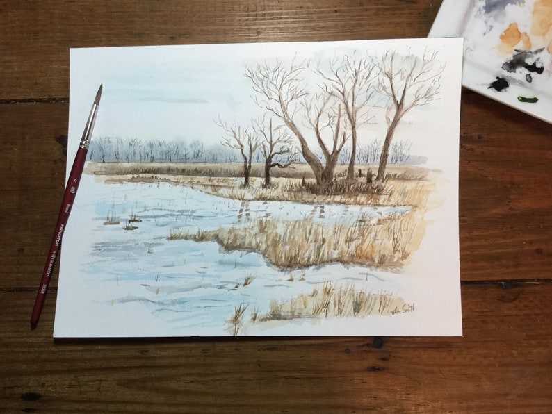 Watercolor wetlands marsh image 1