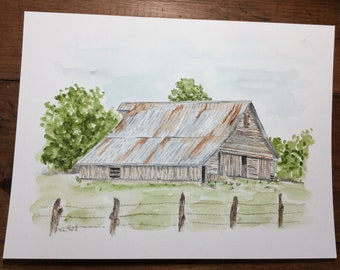 Rustic barn watercolor