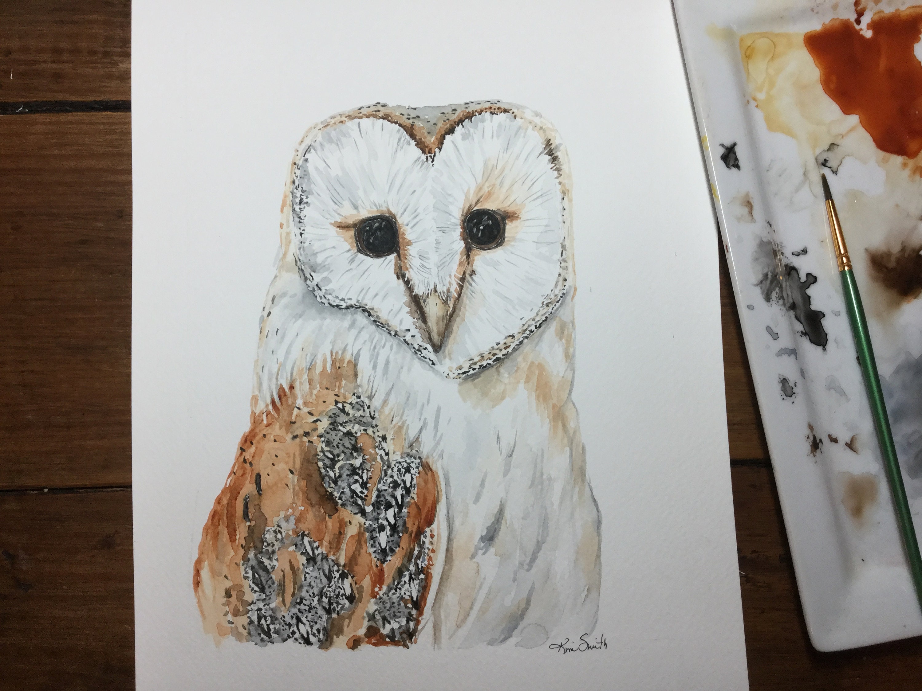 Watercolor barn owl