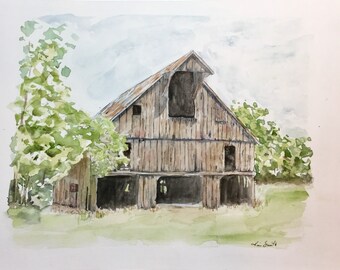 Watercolor Weathered barn