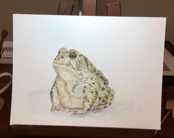 Watercolor print chubby garden toad