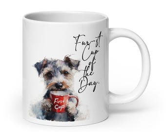 Fur-st Coffee of the Day, White Glossy Ceramic Coffee Mug, funny mug, coffee cup, gift for mom, gift for her, birthday gift, Christmas gift