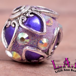 Perles bohèmes émaillées faites main avec cristaux - Ensemble de 2 pièces - 26 mm Violet - FEBH100