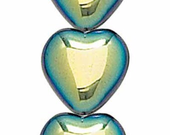 7-inch strand of High-Quality Czech Glass Beads - 12mm Puffed Hearts - Heart 203