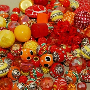 20 pieces Jesse James Beads Red, Yellow & Orange, Indonesian, Hand Beaded, Boho - JJB507