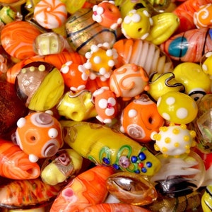 Mixed Lampwork Glass Beads 10mm to 35mm - 55grams - approximately 20 to 26 pieces