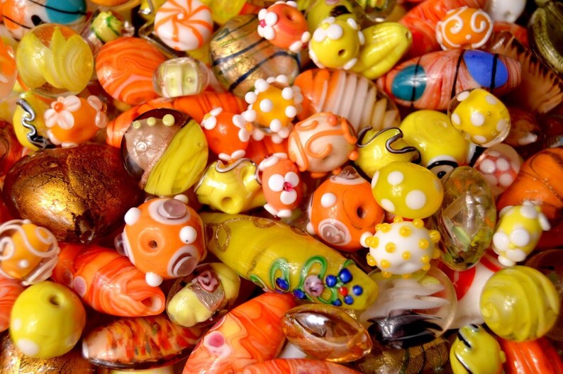 Mixed Lampwork Glass Beads 10mm to 35mm - 55grams - approximately 20 to 26 pieces 