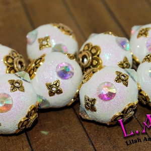 Fine, Handmade Kashmiri style Boho Beads with Austrian Crystal & Glitter - 6 pc set- Large Hole KF400