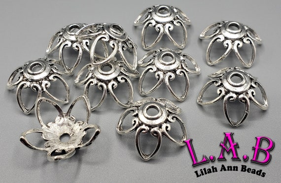 Metal Alloy Bead Caps for Jewelry-Making & Bead-Making 10-piece - 25mm x 12mm 5 petals - BC100