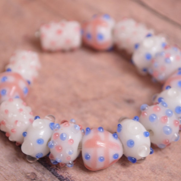 15 pc set Handcrafted Fine Murano Lampwork Glass Beads - Polka Dots - 12mm - LW441