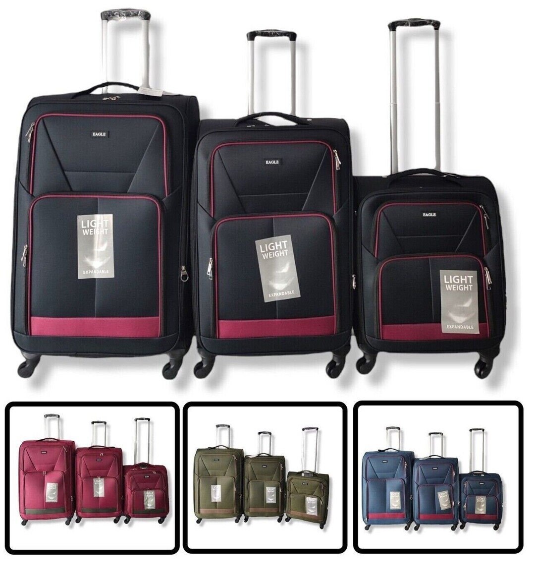 4 Wheels Light Weight Suitcase Expandable Travel Luggage Cabin Bag S,M