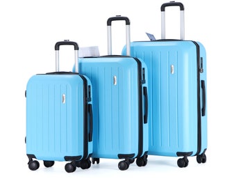 Tabby Deluxe Luggage ABS Hard Shell 4 Wheel Suitcase with TSA Lock Aluminium Frame 20" 24" 28" - Sky Blue